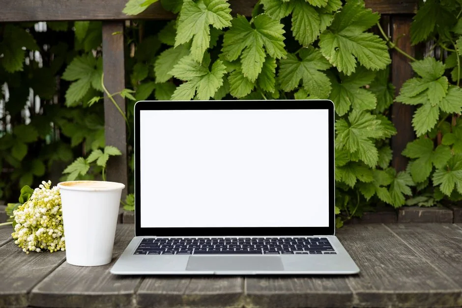 A person using a laptop to browse stock photo websites. Freelancing work in a cozy setting.